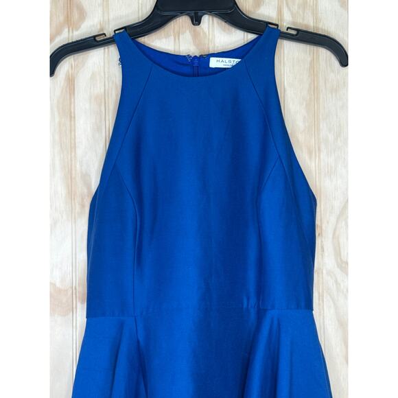 Halston Heritage Royal Blue Fit & Flare Dress, Size 6 Cotton Silk Blend, Elegant - Picture 3 of 8
